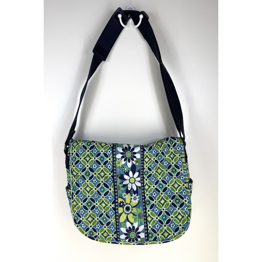 Vera Bradley Baroque Messenger Bag Purse Secure Strap Travel Flap Blue Green